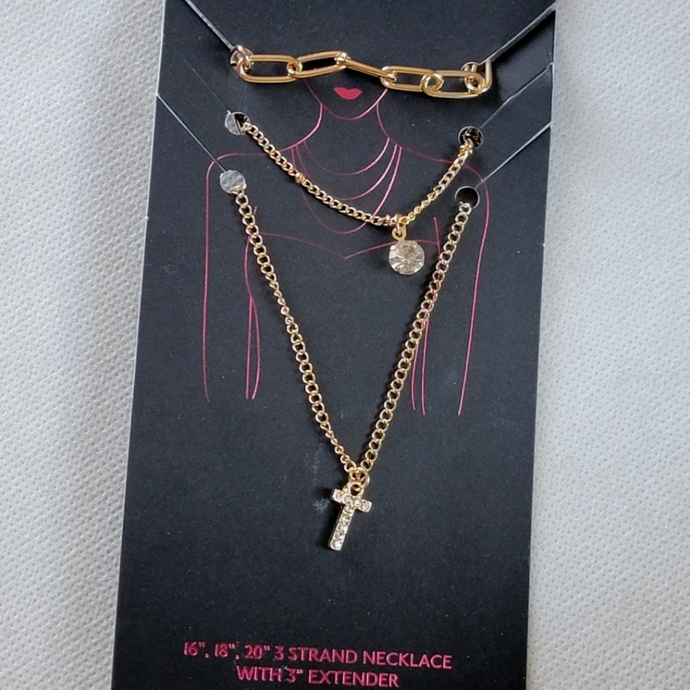 3 Strand Letter T Rhinestone Initial Necklace
